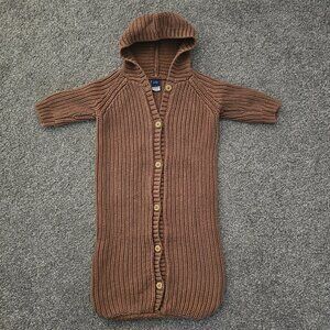 baby OLD NAVY knit HOODED BUNTING unisex BOY girl LT BROWN buttons COTTON